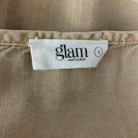 Glam Cold Shoulder Dress Small Tan Short Sleeve Party Clubwear Stretch - Picture 5 of 6